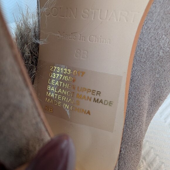 Colin Stuart Suede Faux Fur Stiletto Booties Y2K Size 8 New Neutral - Picture 8 of 13